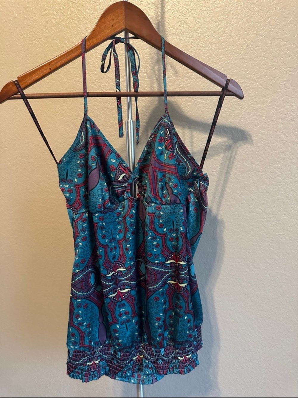 G by Guess Teal and Purple Paisley Tie-Back Halter